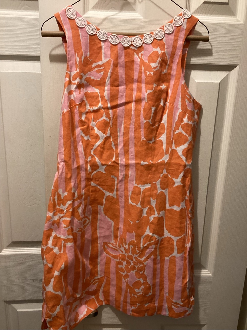 Lilly Pulitzer Pink and Orange Giraffe Print dress with Gold Zip